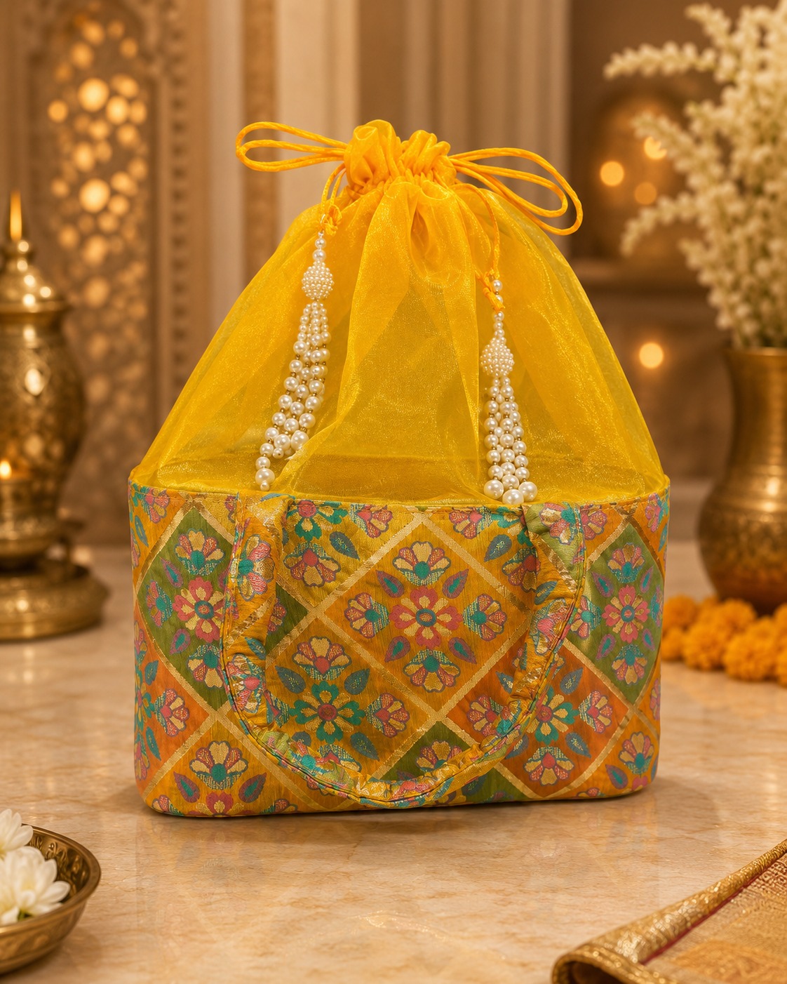 Gujarati Floral Embroidered Potli Bag