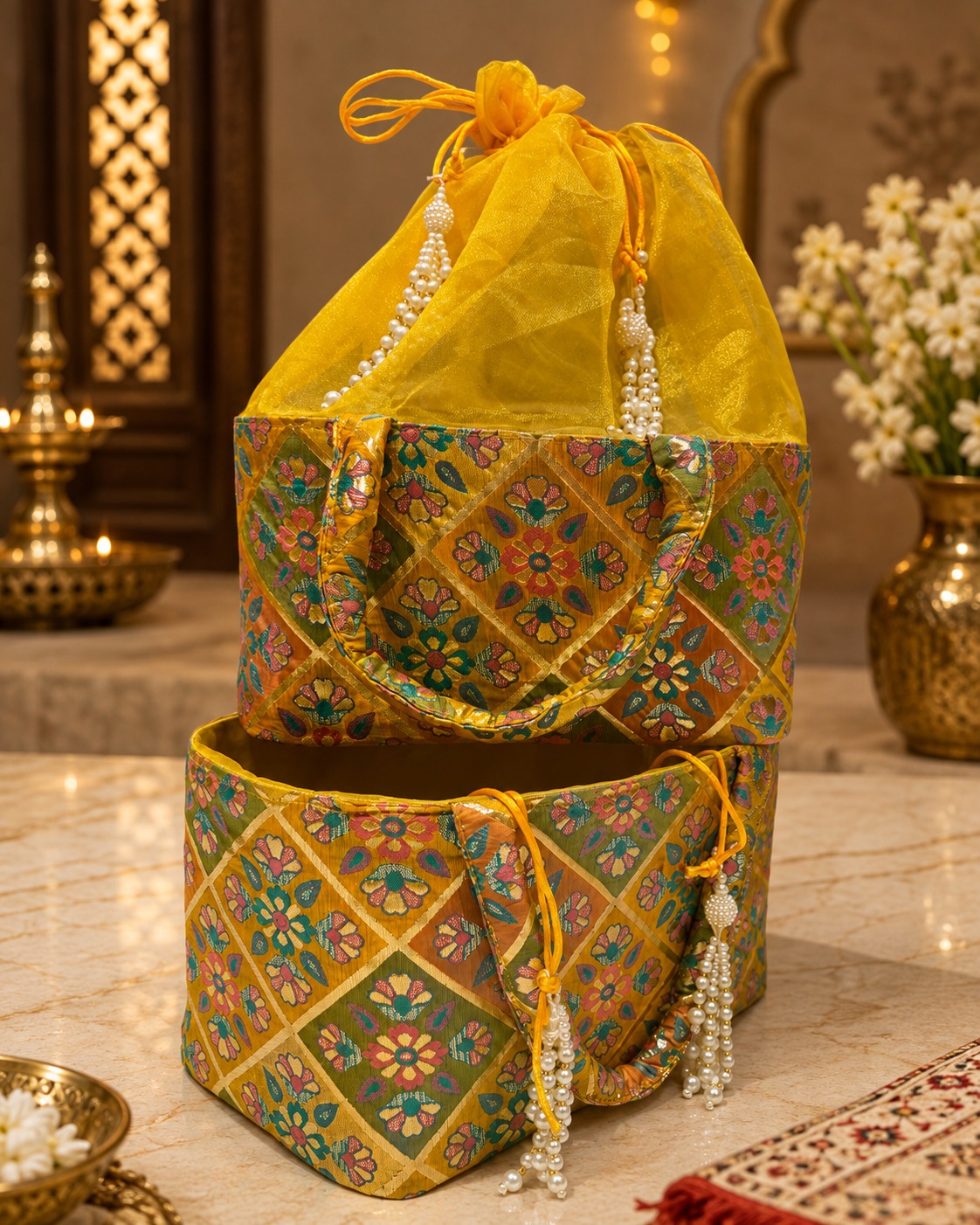 Gujarati Floral Double Potli Set