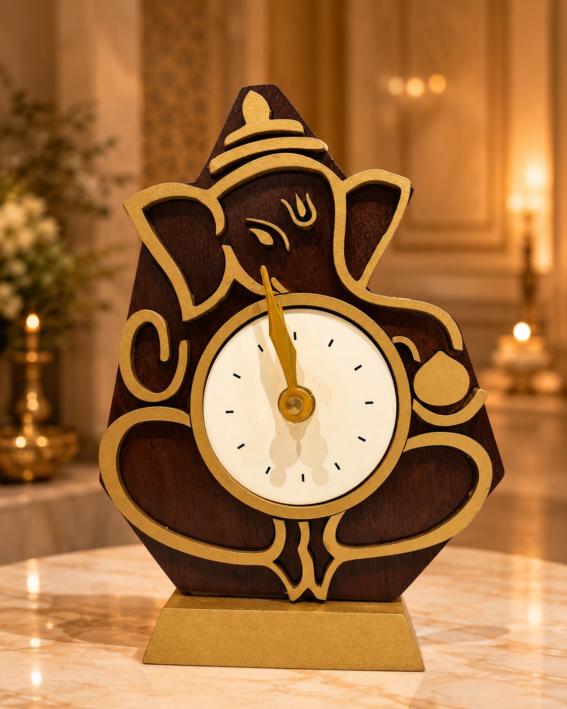 Lord Ganesha Wooden Table Clock