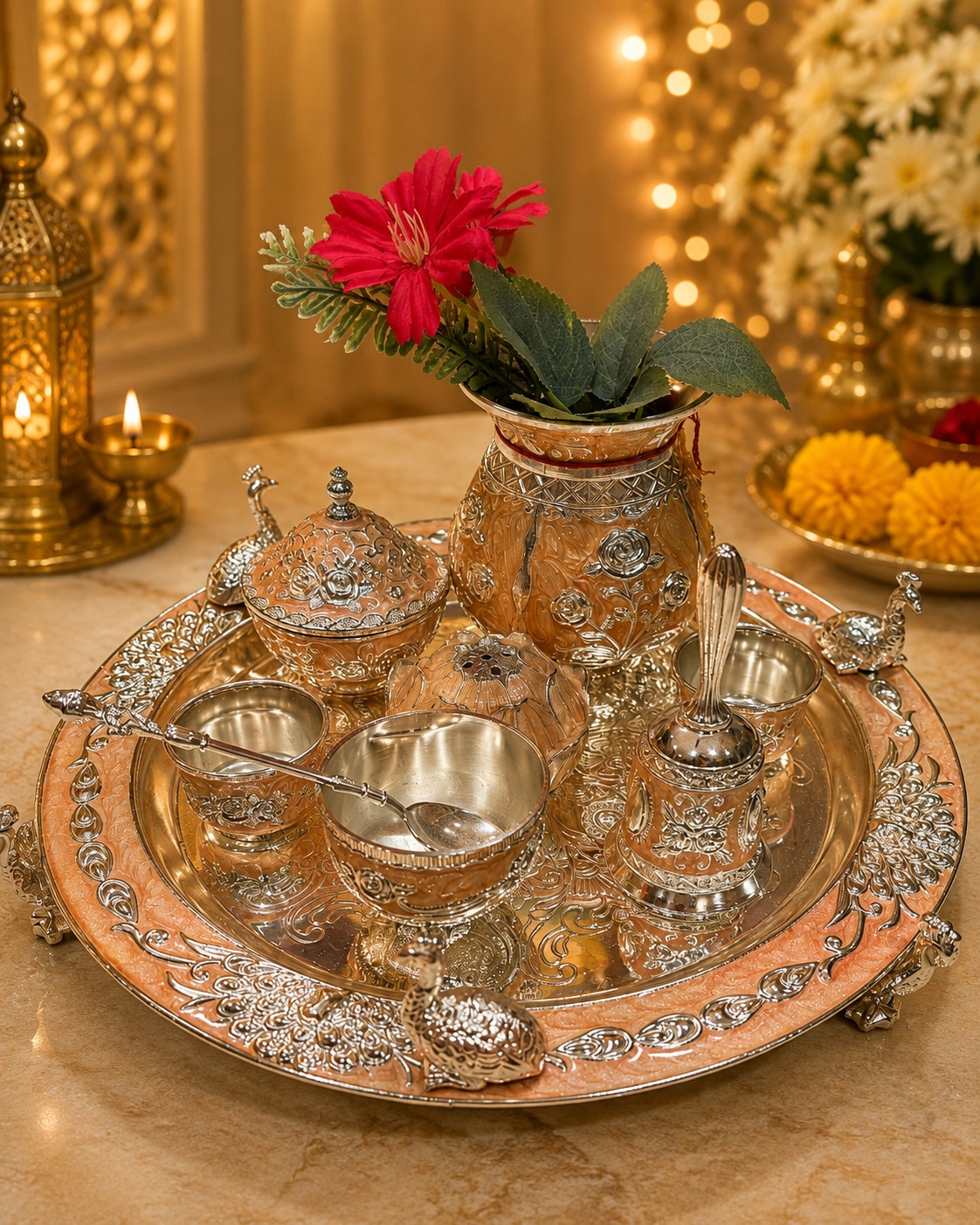 Royal Silver-Plated Pooja Thali Set