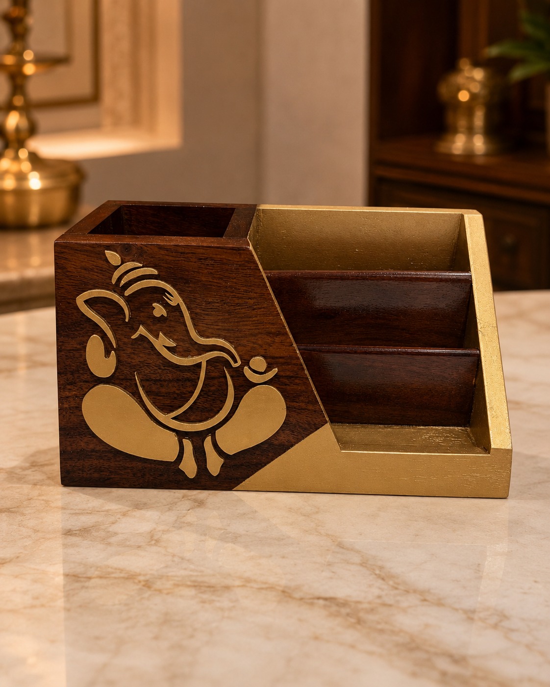Ganesha Wooden Desk Organizer