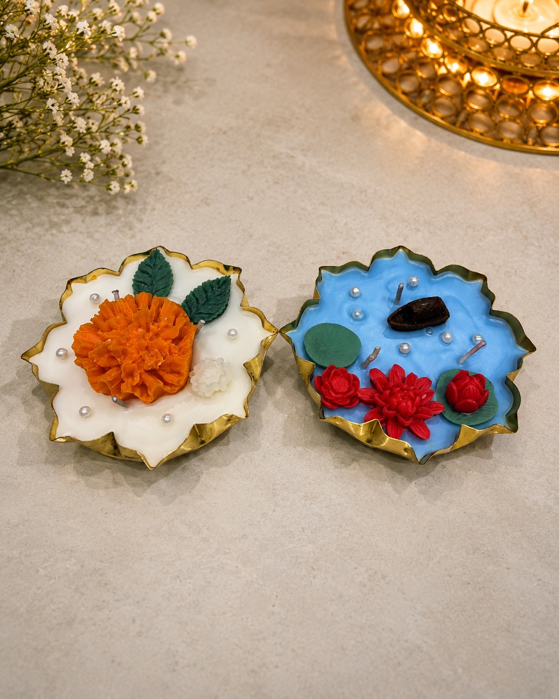 Handcrafted Floral Decorative Candle Set