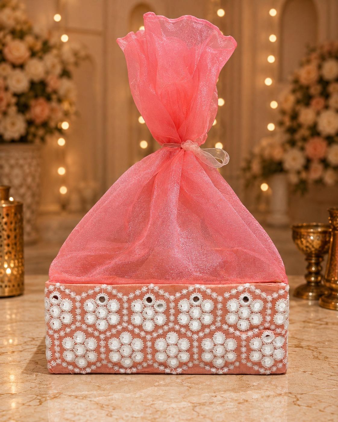 Pink Embroidered Gift Potli
