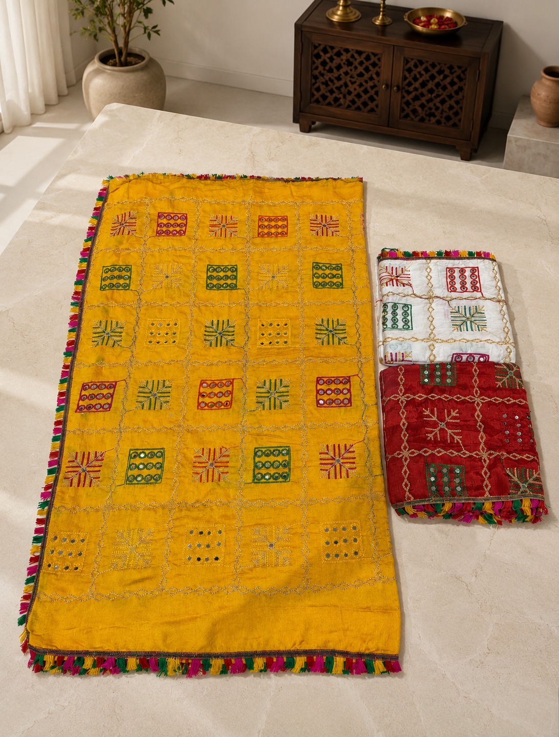 Gujarati Embroidered Dupatta – Multicolor Collection