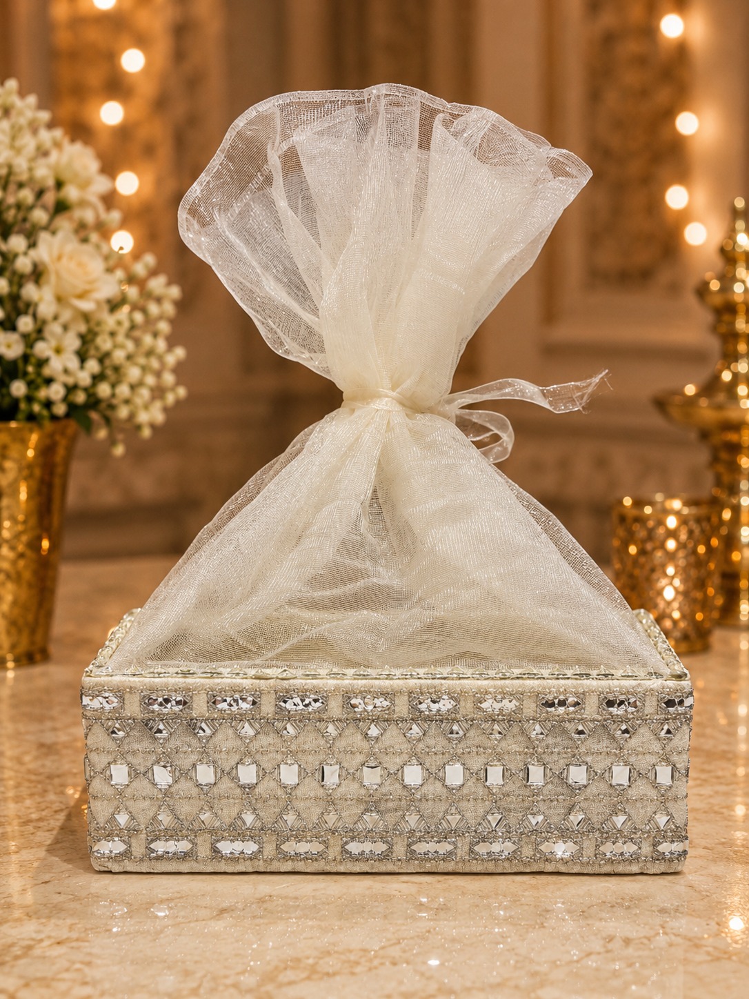 Silver Mirror Work Gift Box
